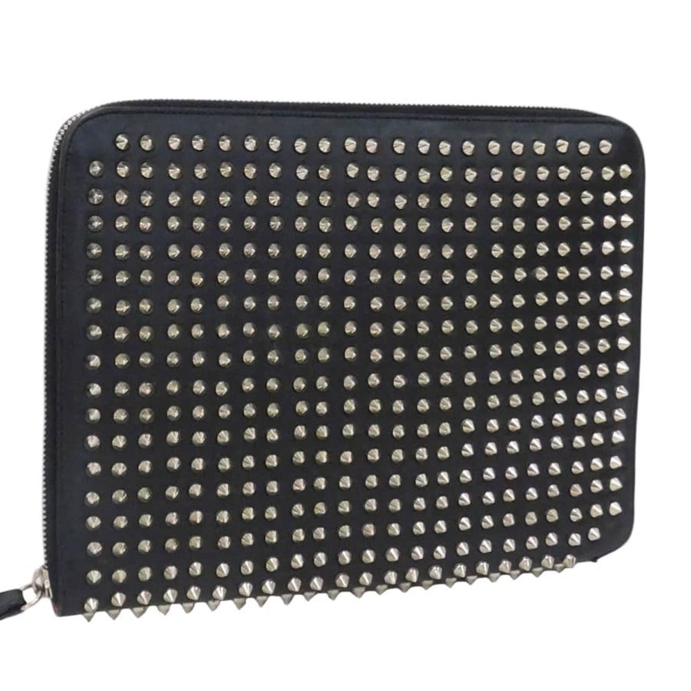 Christian Louboutin Clutch Bag Black Leather x Metal Spike Studs